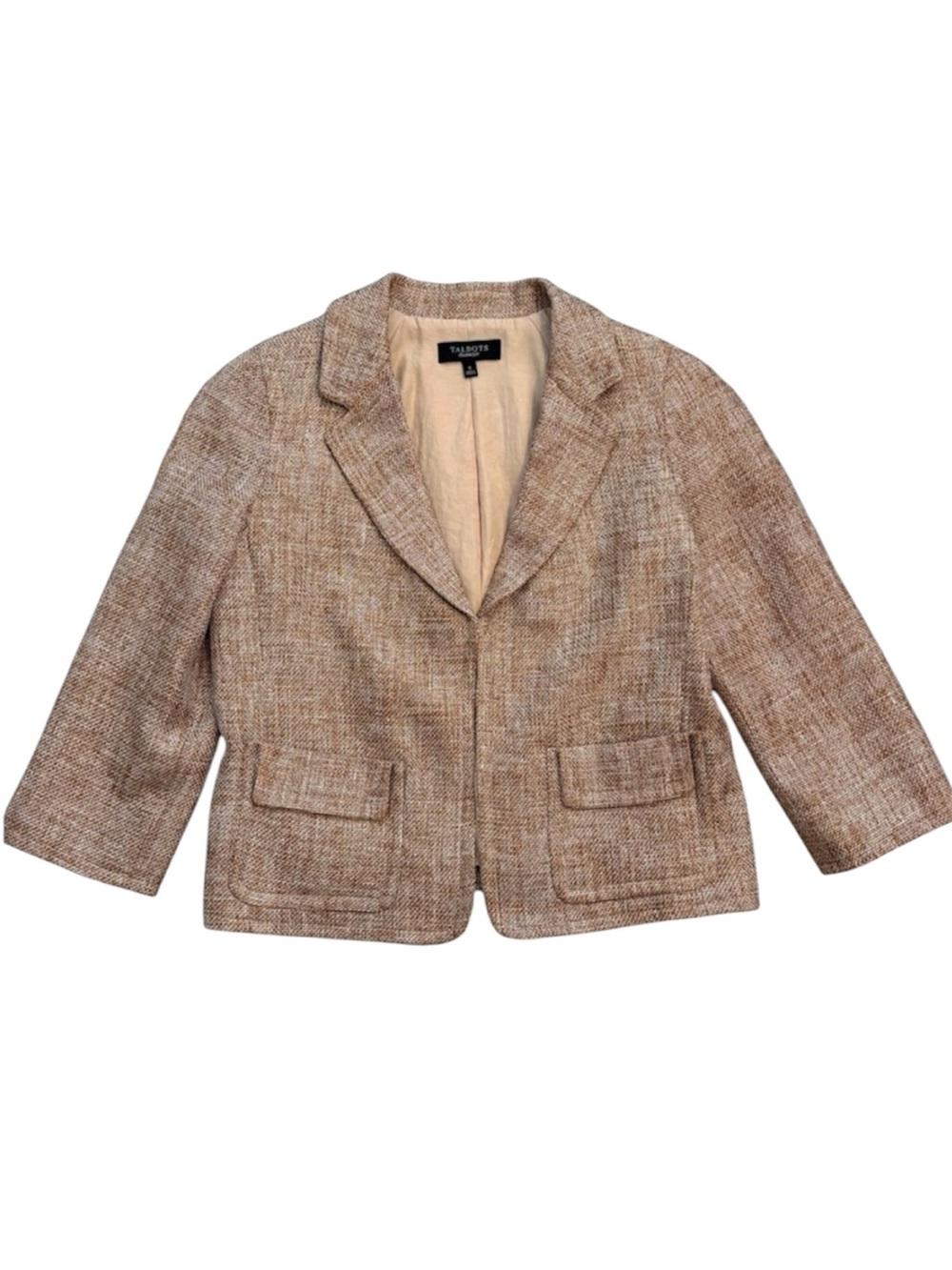 Talbots Tweed Linen Blend Cropped Open Front Blazer Size 6